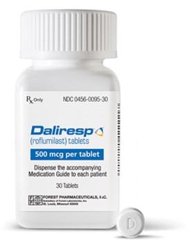 Phosphodiesterase inhibitor Roflumilast (Daliresp) Relaxes airway smooth muscle cells and decreases activity of inflammatory cells and