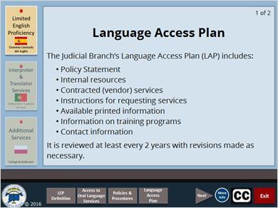 22 Language Access Plan The DOJ video referenced a