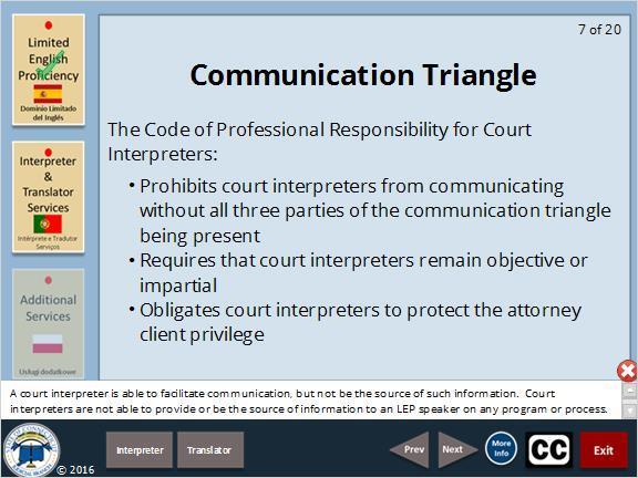 A court interpreter is able to facilitate communication, but not be the source of such information.