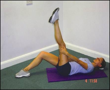 STRETCH: Lying hamstring Adopt a supine position on an exercise mat Flex hip with opposite leg slightly flexed (so foot is fixed to the floor) Place