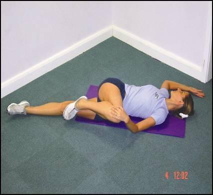 STRETCH: Figure 4 Adopt a supine position on an exercise mat Flex a hip and knee to 90 and allow hip to fall over body Place one