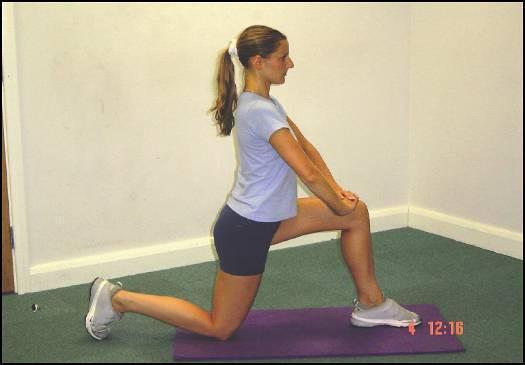 STRETCH: Kneeling hip flexor Adopt a kneeling stride stance Place both hands on front knee for support