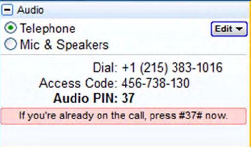 You will see the Audio Mode menu screen. 1. Please Click Use Telephone if you would like to dial in to listen to the webinar. Dial the number listed on the screen.