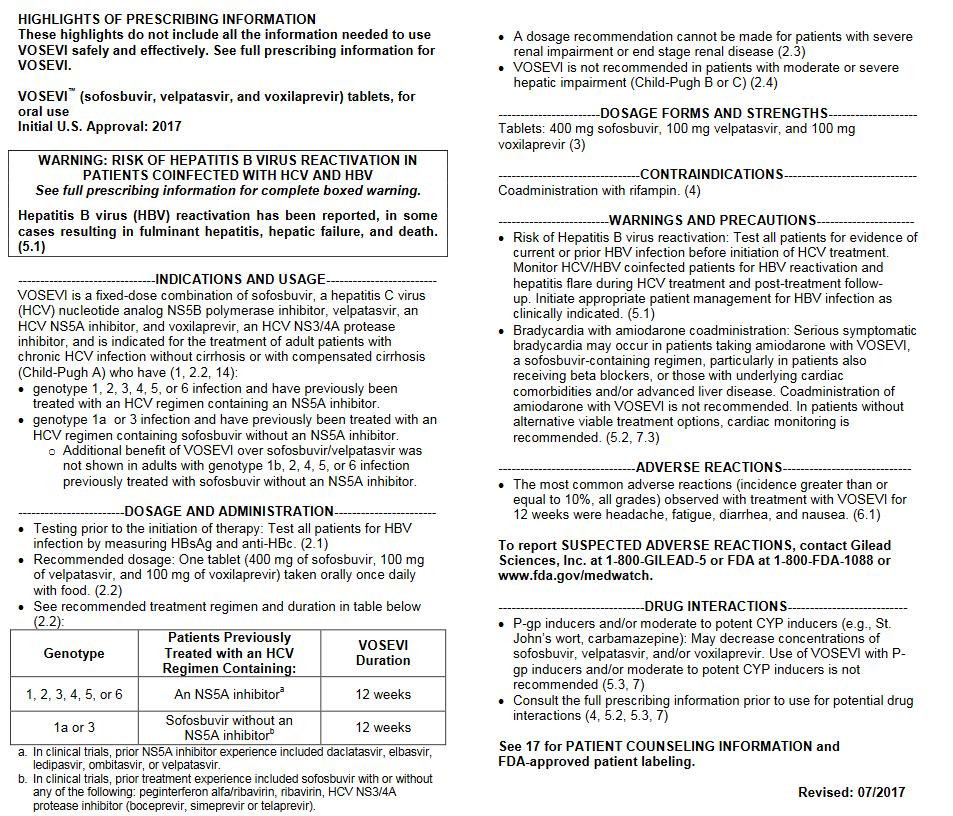 Appendix 5: Highlights of Prescribing Information for Vosevi Direct Acting Antiviral Abbreviations: DCV/SOF (Daclatasvir + sofosbuvir): Daklinza + Sovaldi ; EBR/GZR (elbasvir/grazoprevir): Zepatier ;