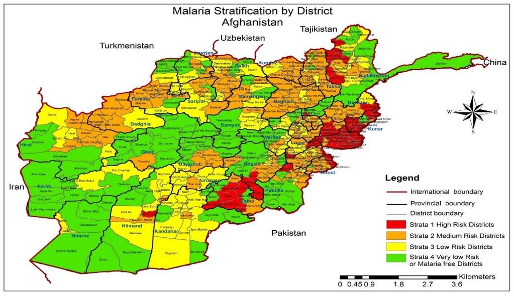 b) The NMCP and its partner have updated the malaria stratification by province and new districts (Figure 3), based on malaria case data from the routing HMIS in the period 2009 2010, altitude and