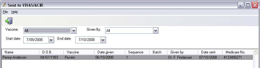 gif Filter by doctor: To display the immunisations for only one doctor select the relevant doctor from the drop down list By default, only those records currently displayed will be printed or sent