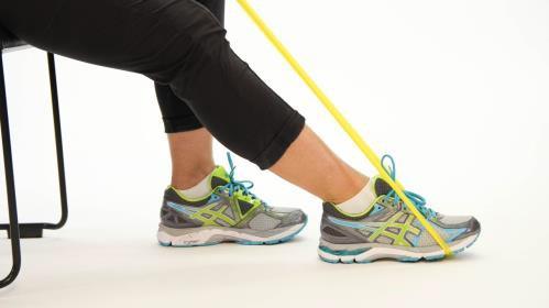 This will help you hold onto the band during the exercise Step 2: Extend your right leg out in front of you resting your right heel on the floor and your toes pointing up. Sit with a straight back.