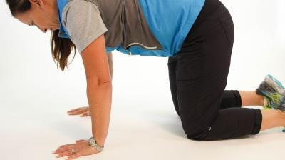 side, knees bent, right arm supporting your head and your left hand on the floor Step 3: