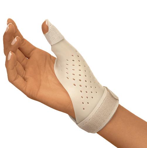 SellaFix P Thumb Plus extended thumb tube and Velcro closure for immobilization of thumb joint, can be readjusted individually with hair-dryer and scissors. Perforation provides for venting.