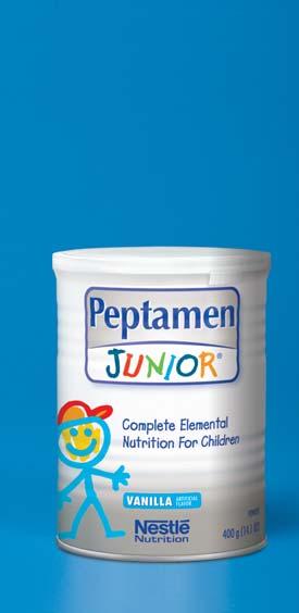 Peptamen Junior Powder Complete Elemental Nutrition for Children Powdered peptide-based elemental diet for the nutritional support of GI impaired children ages 1-10 FEATURES AT-A-GLANCE Kcal/mL 1.
