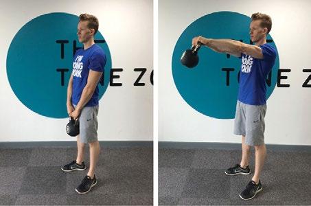 4B. KETTLE BELL FRONT RAISE 3 x 8-12 reps 60 seconds Band Front Raise Stand with your feet just wider than shoulder width apart, holding a kettle bell with both hands.