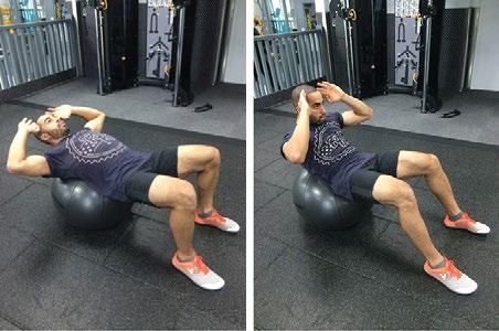 5A. SWISS BALL CRUNCH 4 x Failure 10 seconds Weighted Crunch Lie on a swiss ball with your feet planted firmly on the floor.