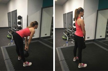 2A. KETTLE BELL ROMANIAN DEADLIFT 4 x 12 reps 10 seconds Hip thrust Grab a kettle bell with both hands. Stand up with your legs shoulder width apart and knees slightly bent.