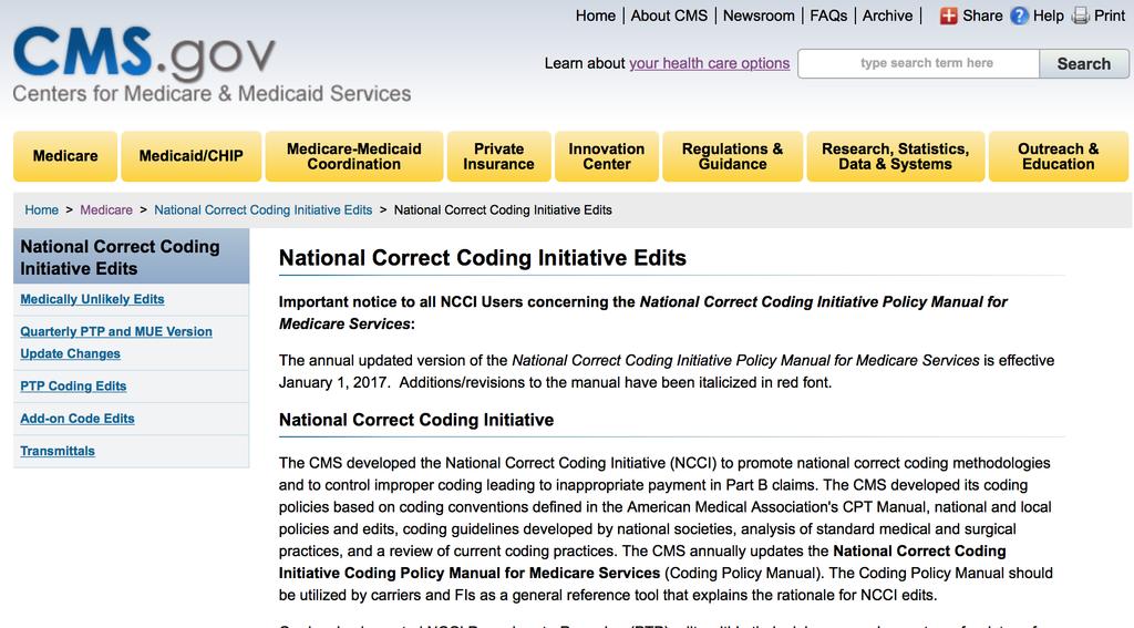 NCCI Website www.cms.