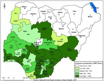 Source: National Food Reserve Agency [9] Figure 9.1: Cassava Production by State in Nigeria, 2007 However, cassava consumption (see Figure 9.
