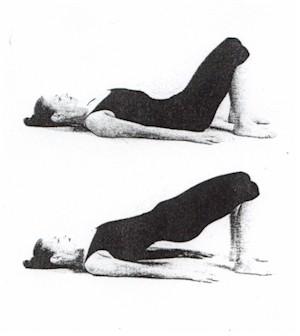 Press your pelvis up a few inches off the floor and hold it for 10 seconds.
