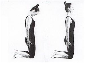 Then throw the head and neck backward, arching the spine. Your toes should be curled under through this exercise.