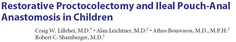METHODS: retrospective review- 20 years 100 consecutively referred children (<18 years old) Reconstruction with a J-pouch of ileum, preservation of the transitional anorectal epithelium Same