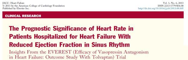 In patients with HF in sinus rhythm, higher resting HR 70 bpm in the early post-discharge is independently associated with increased mortality during subsequent follow-up 13% increase in death (p<0.