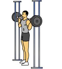 Smith Machine Rear Lunge 1. Start by placing the bar on your shoulders in the smith machine. 2. Proceed to step back with one foot into a lunged position. 3.