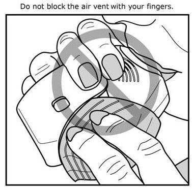 Do not breath in through your nose Do not block the air vent Remove the inhaler from your mouth. Hold your breath for about 10 seconds.