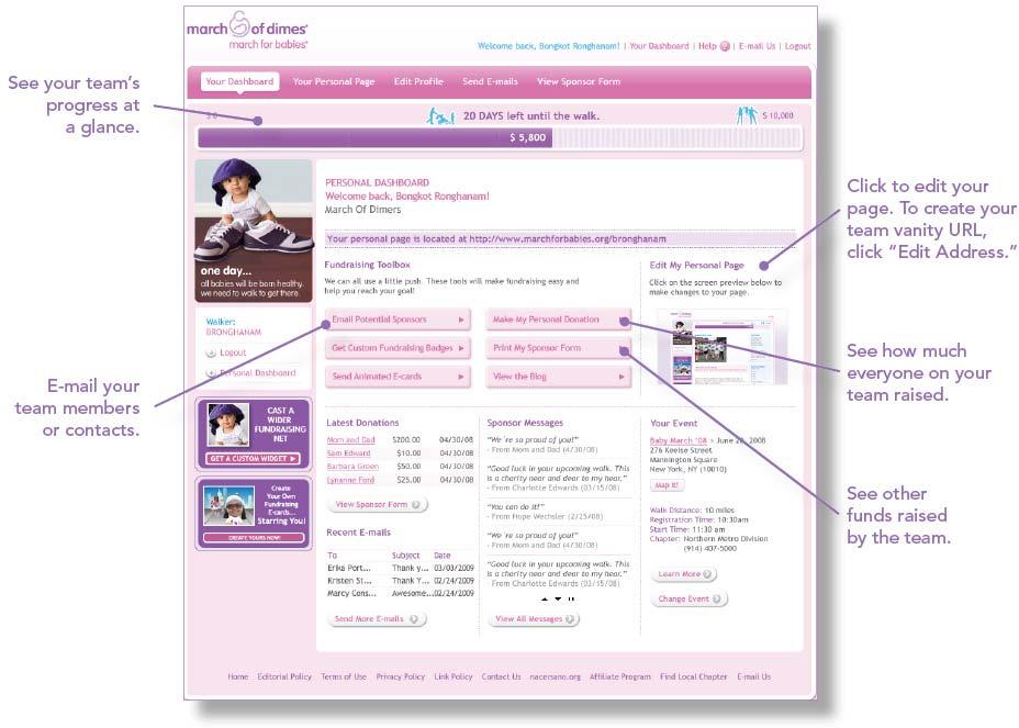 Personalize your team page Tell the world why you are participating in March for Babies and/or how you became involved with the March of Dimes.