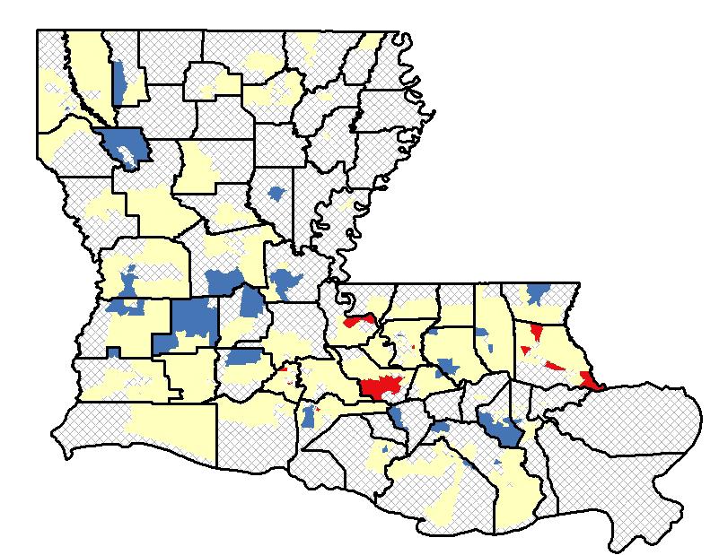 Figure 4. Comparison of Cancer Incidence Rates of Individual Census Tracts with Louisiana, Female Breast, 006-04 The rate is statistically significantly lower than Louisiana.