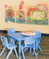 colored decor serves to distract children from thinking about their visit