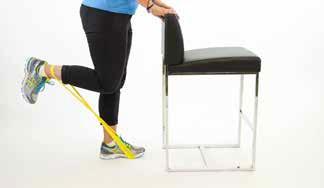 Now place the exercise band around your right ankle Step 2: Hold on to the chair to help keep your balance.