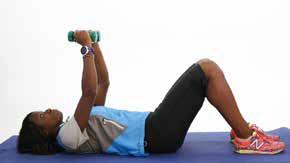 7) Chest Fly (chest muscles) For an alternative see exercise 7A Equipment: Dumbbells, exercise mat Step 1: Bend your knees and place your feet flat on the floor Step 2: Grab 1 dumbbell in each hand.
