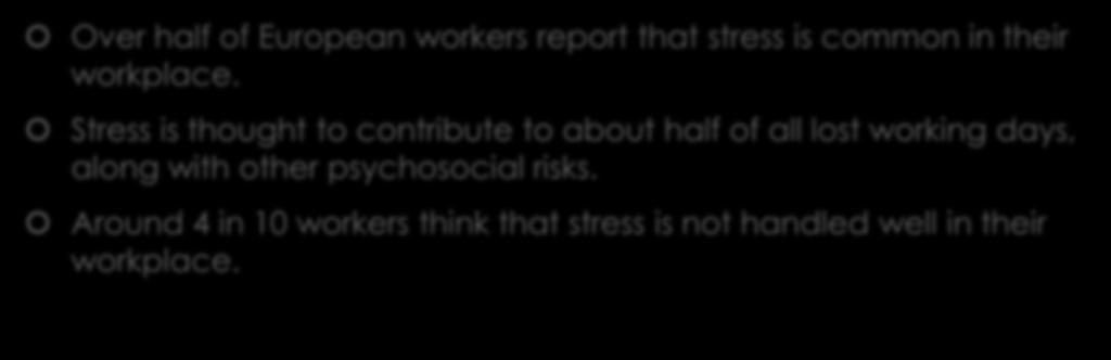The scale of the problem Over half of European workers report that stress