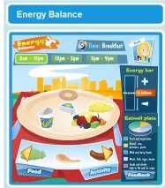 As foods are selected, The eatwell plate updates to represent the proportion of food eaten from each food group. The Energy bar will also move to reflect an increase in energy.