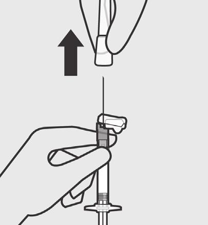 Grasp needle pouch Hold the syringe upright and tap gently to make any air bubbles rise to the top.