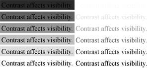 Tips for Accessible Print Materials Brightness and Contrast. Large Print size 18+, sans serif font (Arial, Calibri, etc.).