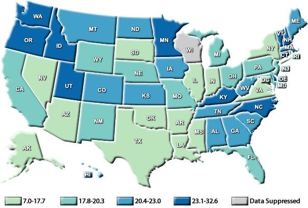 Melanoma of the Skin Incidence Rates by State, 2009