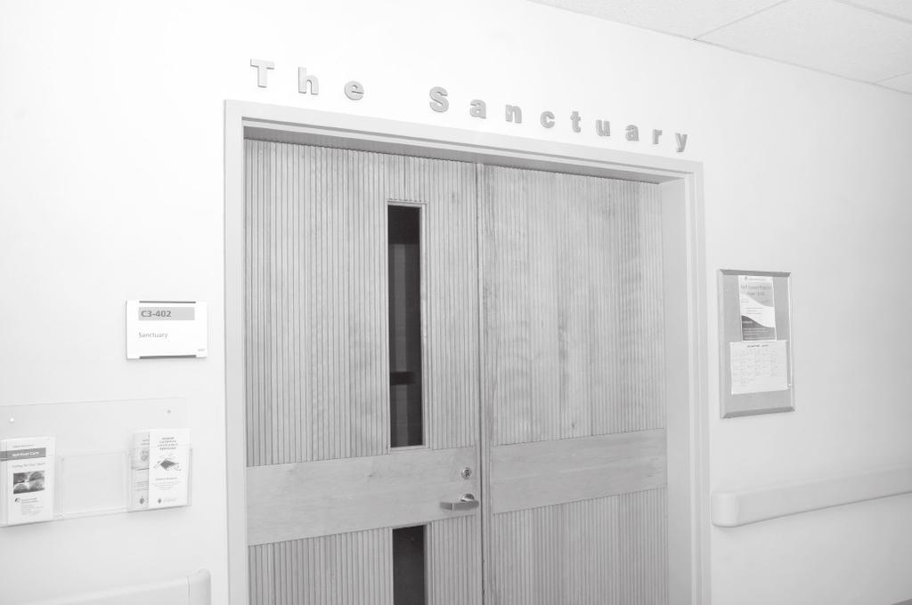 Sanctuary The sanctuary offers a space to pray, meditate, think, reflect, or escape the noise from the hospital.