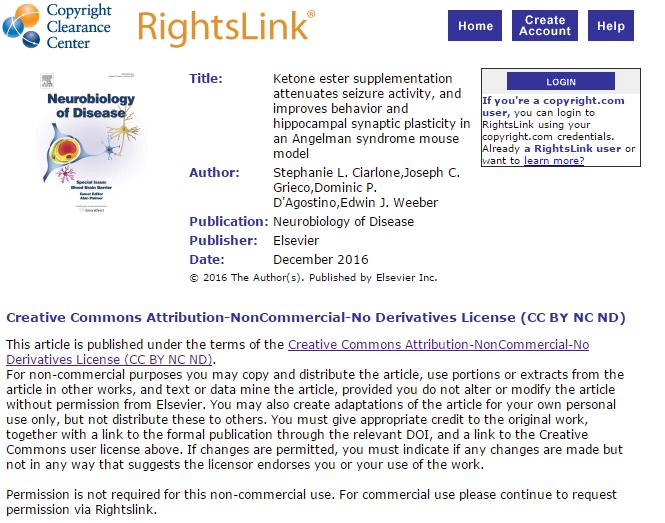 B.3 Copyright Permissions for: Ciarlone, S. L., Grieco, J. C., D'Agostino, D. P., & Weeber, E. J. (2016).