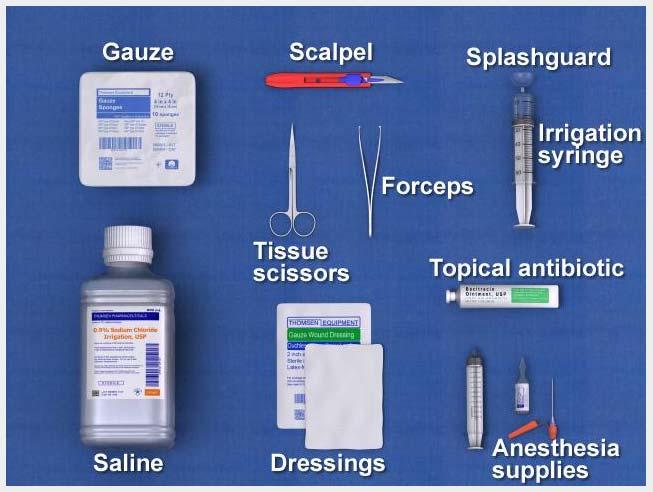 Equipment Procedure Steps Skin Prep Clean the skin with Providone iodine Anesthesia/Anelgesia Appropriate sedation, analgesia, and/or restraint LMX Lidocaine injection (Calculate