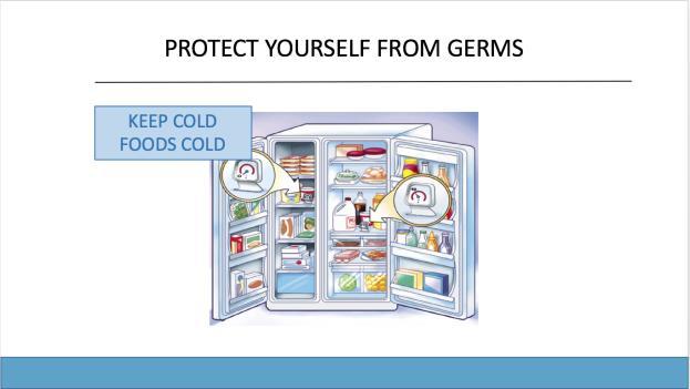 The second way to protect yourself from germs is to keep cold food colds. The second way to protect yourself from germs is to keep cold foods cold.