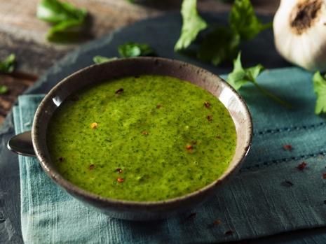 Chimichurri (Herbed Sauce) 3/4 cup parsley, densely packed 3/4 cup cilantro, densely packed 1/3 cup oregano, densely packed 4 garlic cloves, peeled and chopped 2/3 cup olive oil 1/3 cup lemon juice 2