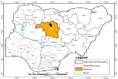 Figure 1: Map of Nigeria showing Kaduna State and Urban Zaria Figure 2: Distribution of sampling points (Topographical Map of Zaria, Sheet 102) 3.