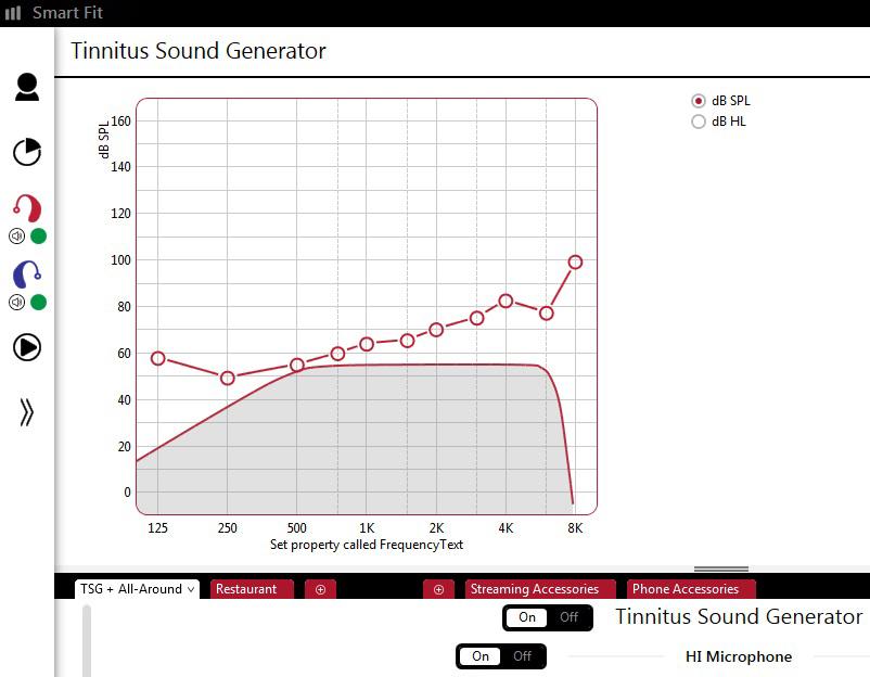 b. TSG only While TSG is on, turn off HI Microphone to deactivate amplification. 2. TSG volume Set the TSG volume with the slider.