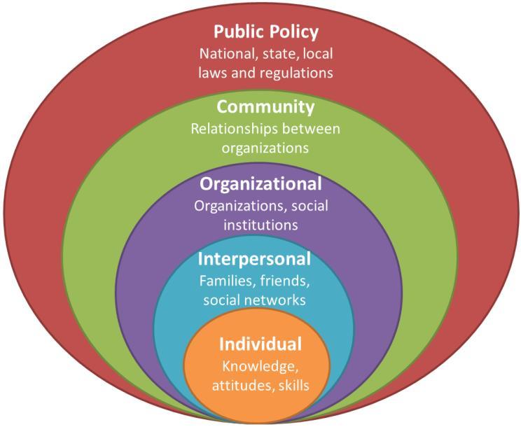 Socio-ecological model of health promotion In addition to the prioritization of health topics, there are several areas that warrant recognition for improvement in recent years.