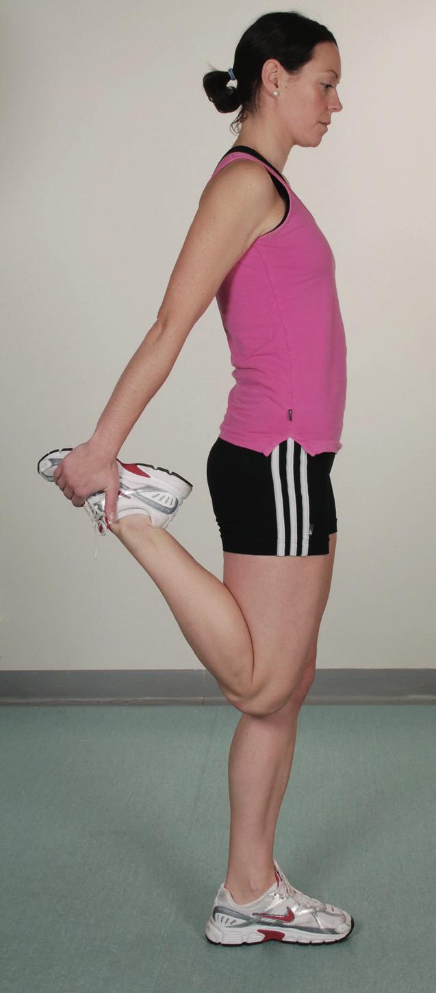 Feel a stretch in the calf of your back leg. Hold. 4. Repeat with the other leg.