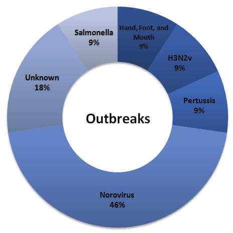 Outbreaks Licking County Health Department : INFECTIOUS DISEASE REPORT Table 19: Licking County 212 Outbreaks Type # of Outbreaks Hand, Foot and Mouth 1 H3N2v (Influenza) 1 Norovirus 5 Pertussis 1