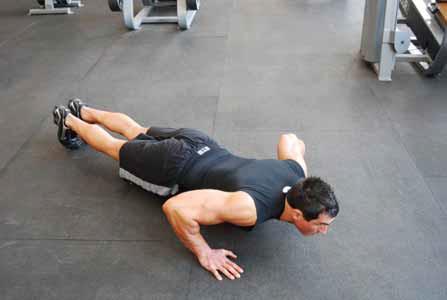 body rigid like a plank throughout the movement Lower