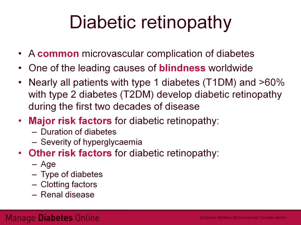 Diabetic retinopathy is a leading cause of visual impairment in working-age adults and is a common microvascular complication of diabetes; it is one of the leading causes of blindness worldwide.