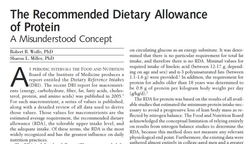 Protein recommendations: minimum requirements vs. optimizing health RDA: 0.