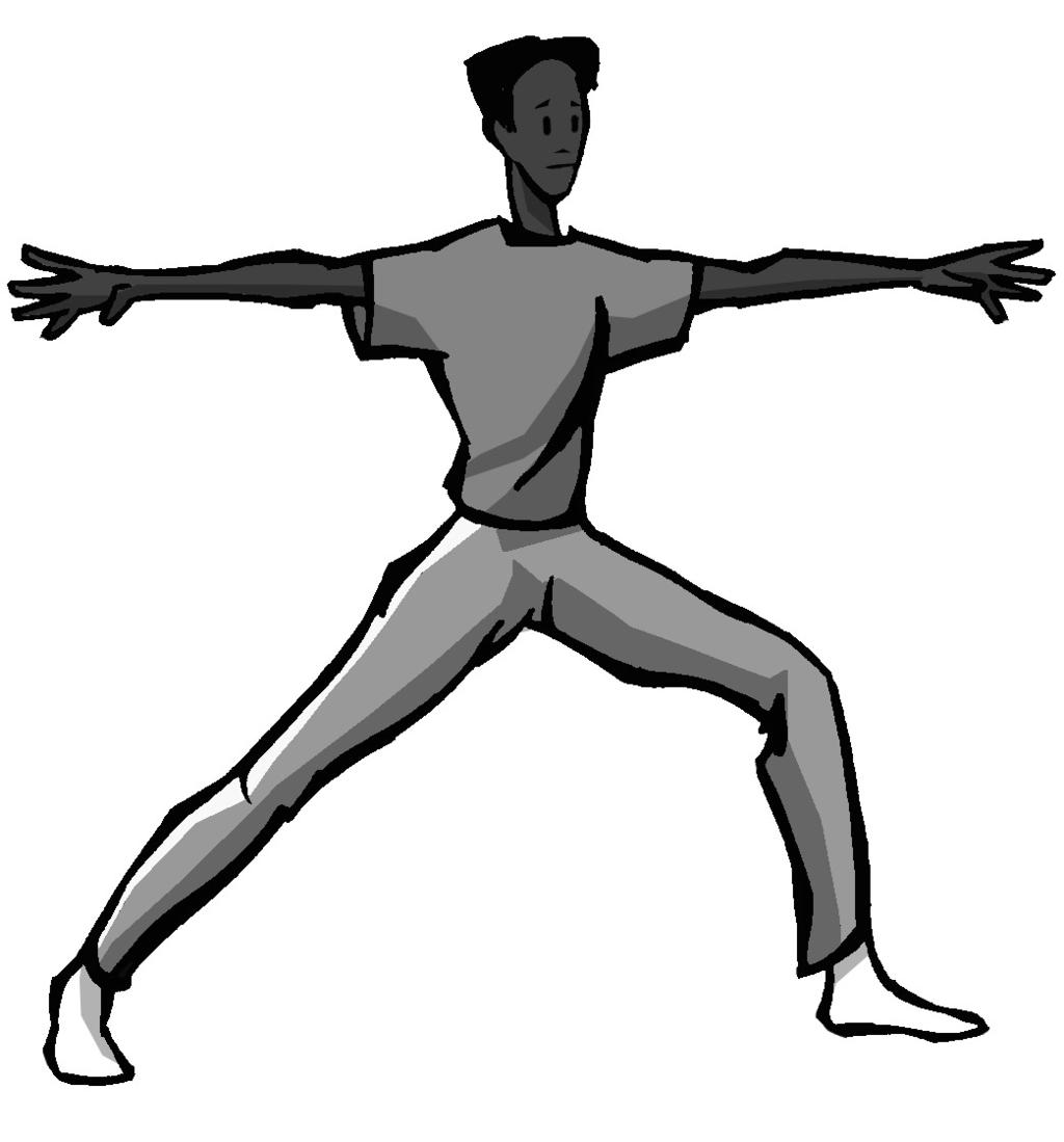 Slowly bend the left knee until the thigh is parallel to the floor. Ensure that the knee is either behind or directly over the ankle. Raise arms over the head.