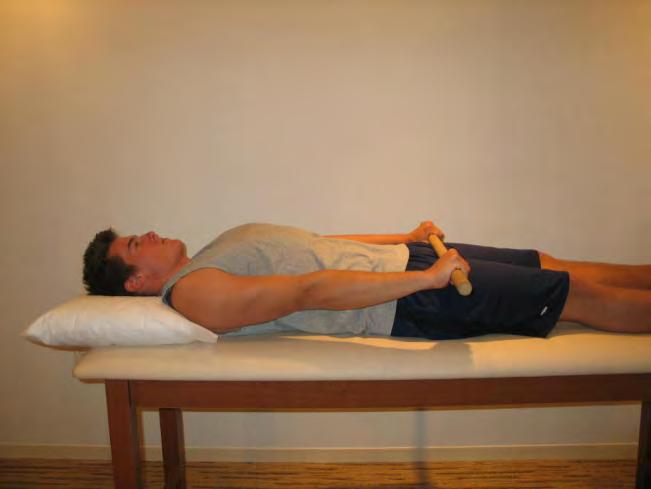 Keep arm and shoulder muscles relaxed. Move arm slowly, increasing the arc as tolerated.